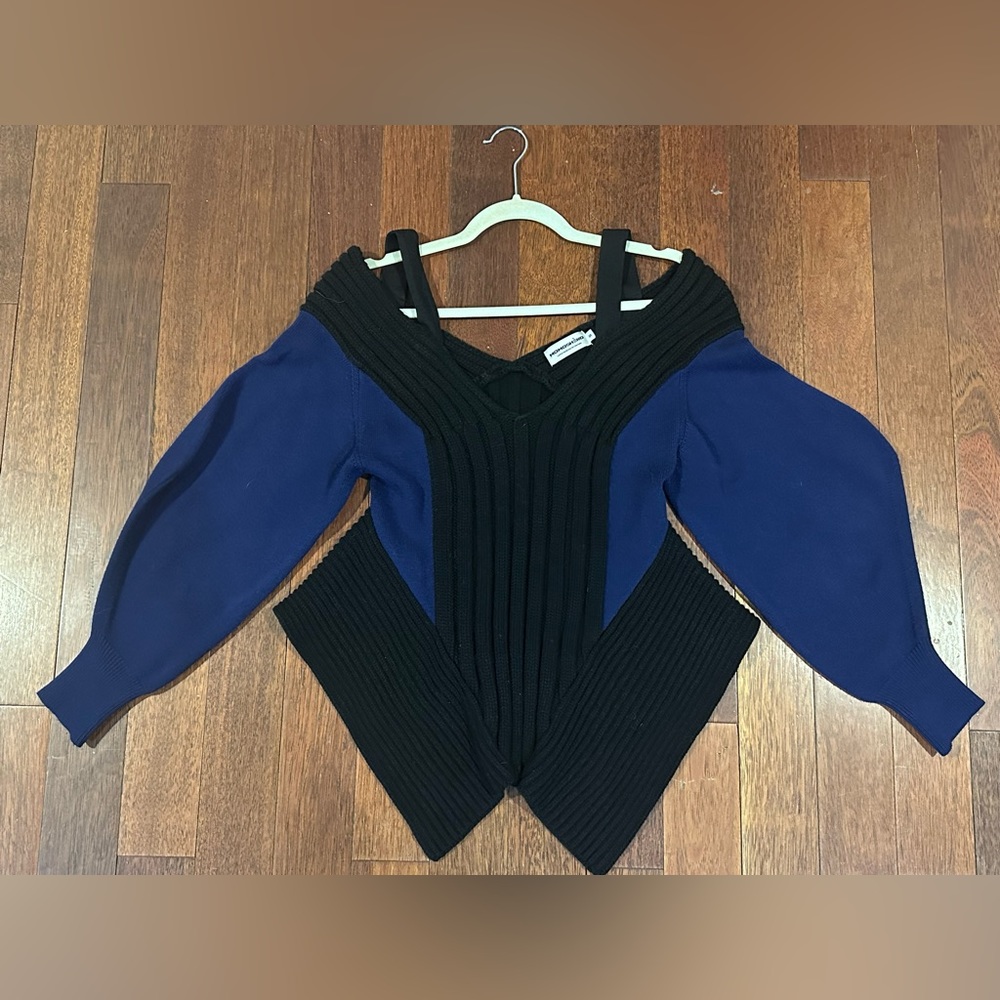 women stylish blue and black sweater